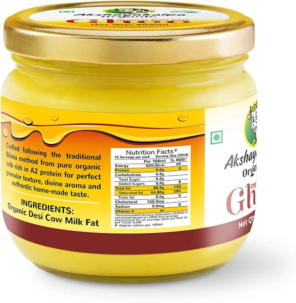 Akshayakalpa Organic Desi Cow Ghee, 300ml - Pure organic ghee, traditionally-churned, chemical-free, granular ghee, nutritious by nature