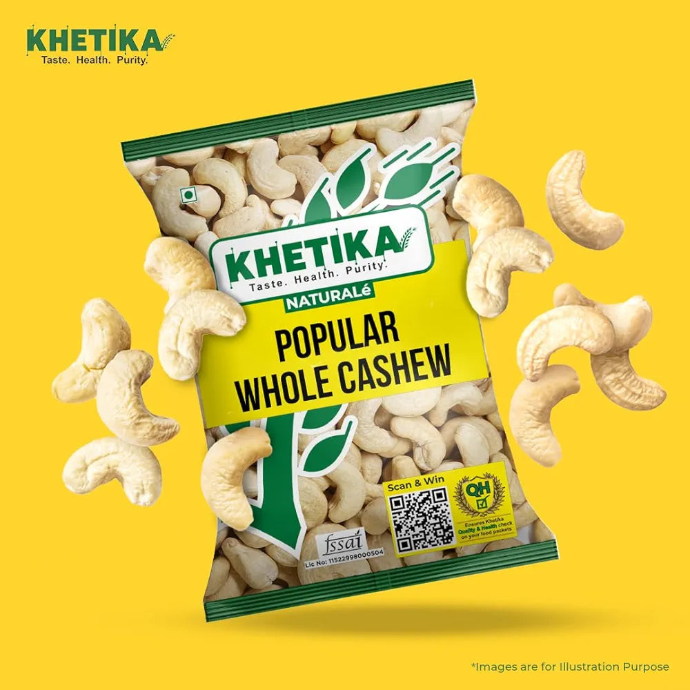 Khetika Popular Whole Cashew 750g | Zero Trans Fat | Preservative Free | Healthy Snacks | Nutritious & Delicious Nuts