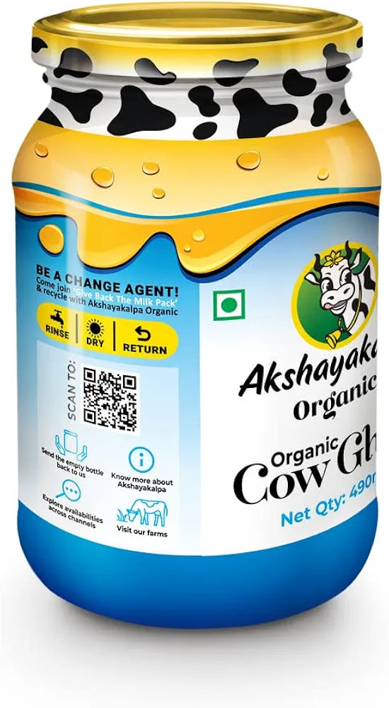 Akshayakalpa Organic Cow Ghee – 490 ml - Pure organic ghee, traditionally-churned, chemical-free, granular ghee, nutritious by nature