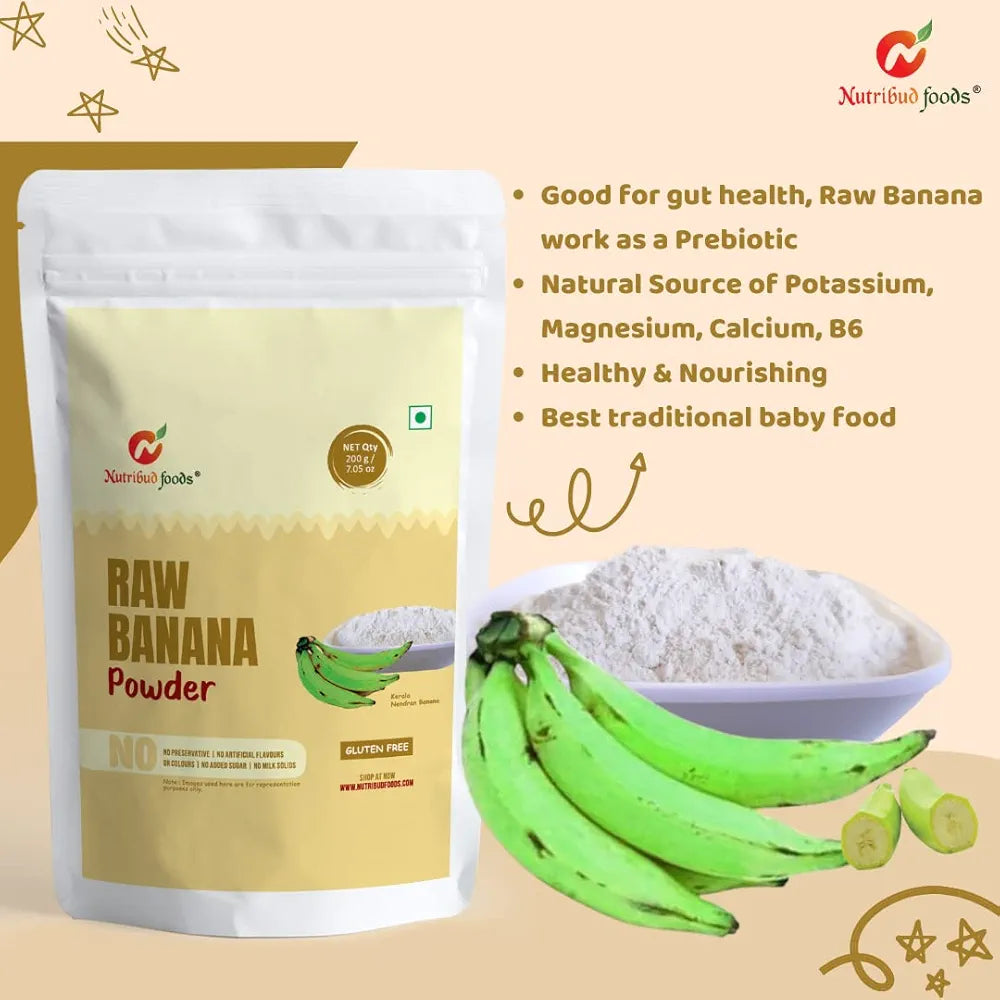 Nutribud Foods Raw Banana Powder  - Gluten-Free | Natural Ingredients | Pack Of 1, 200G