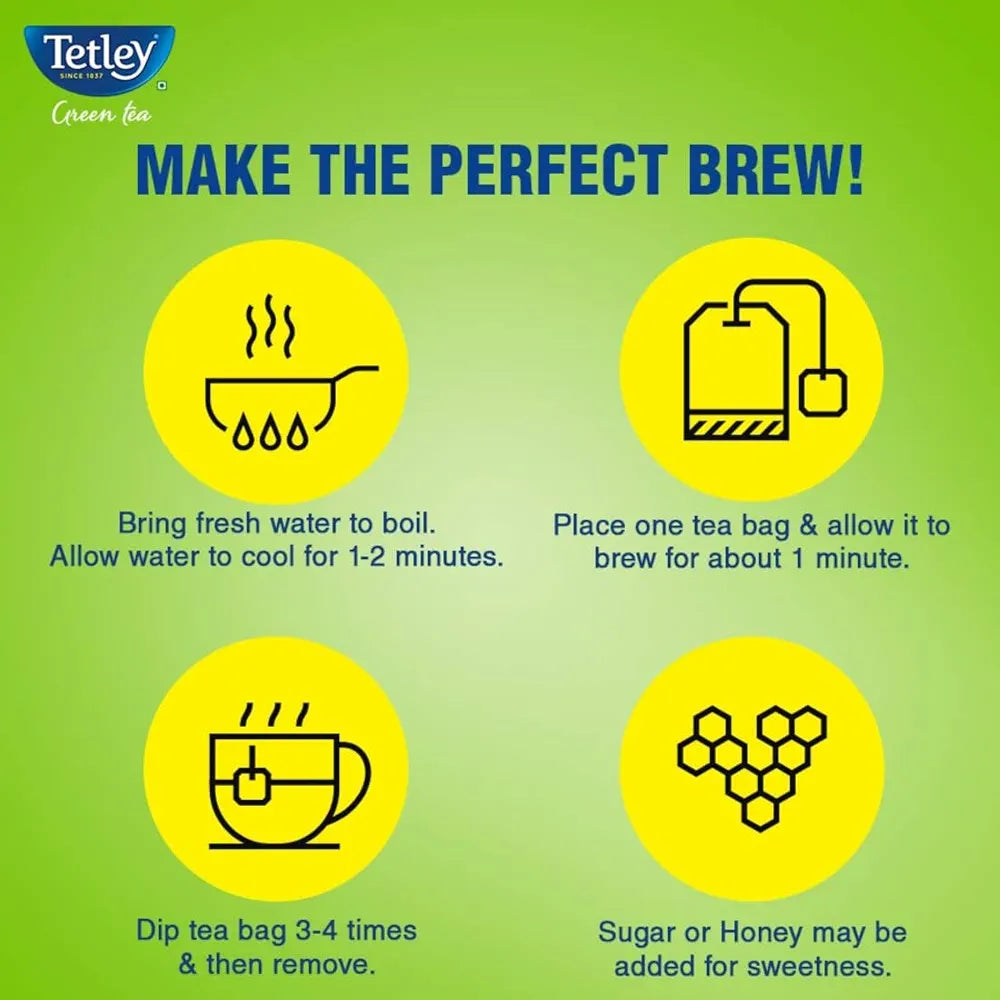 Tetley Green Tea, Lemon And Honey, 100 Tea Bags, 140 Grams