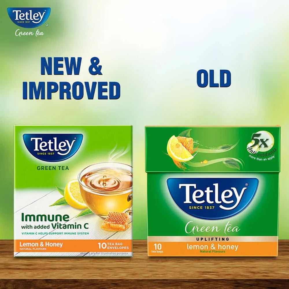 Tetley Green Tea Immune With Added Vitamin C, Lemon And Honey, 10 Tea Bags, 27 grams, Pack of 1