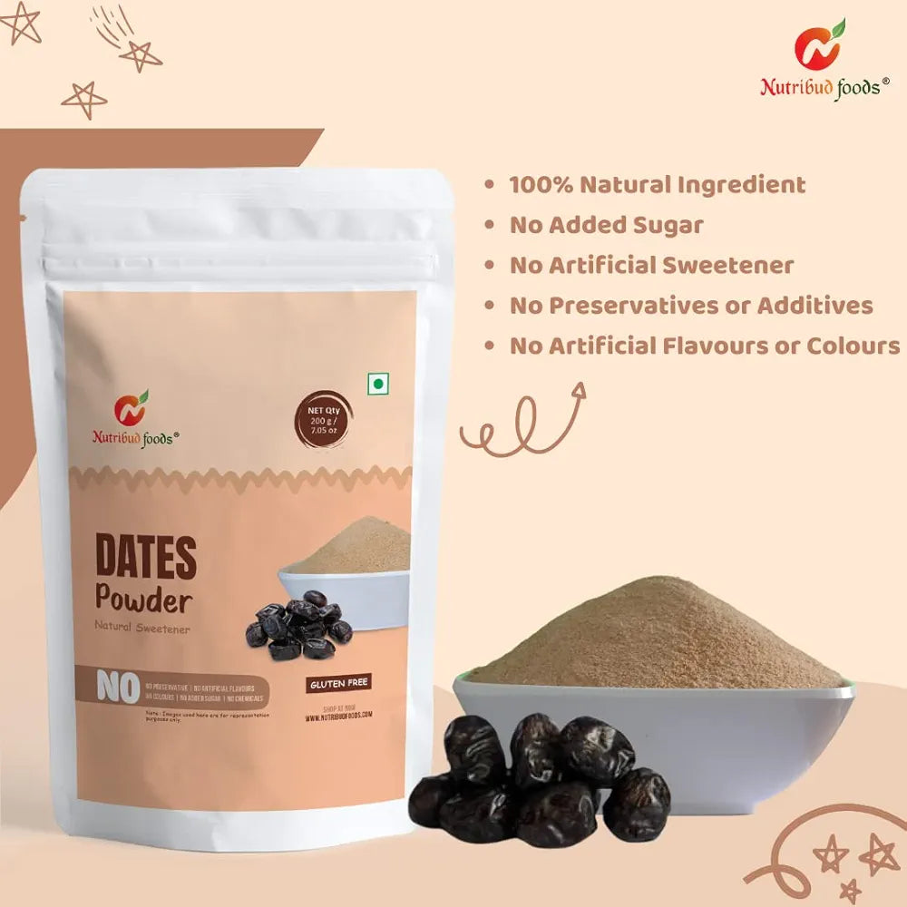 Nutribud Foods Dates Powder -- Natural Sweetener  | Healthy Substitute For Refined Sugar | Khajoor/Khajur Powder For Kids & Adults | No Added Sugar | No Preservatives | No Artificial Additives