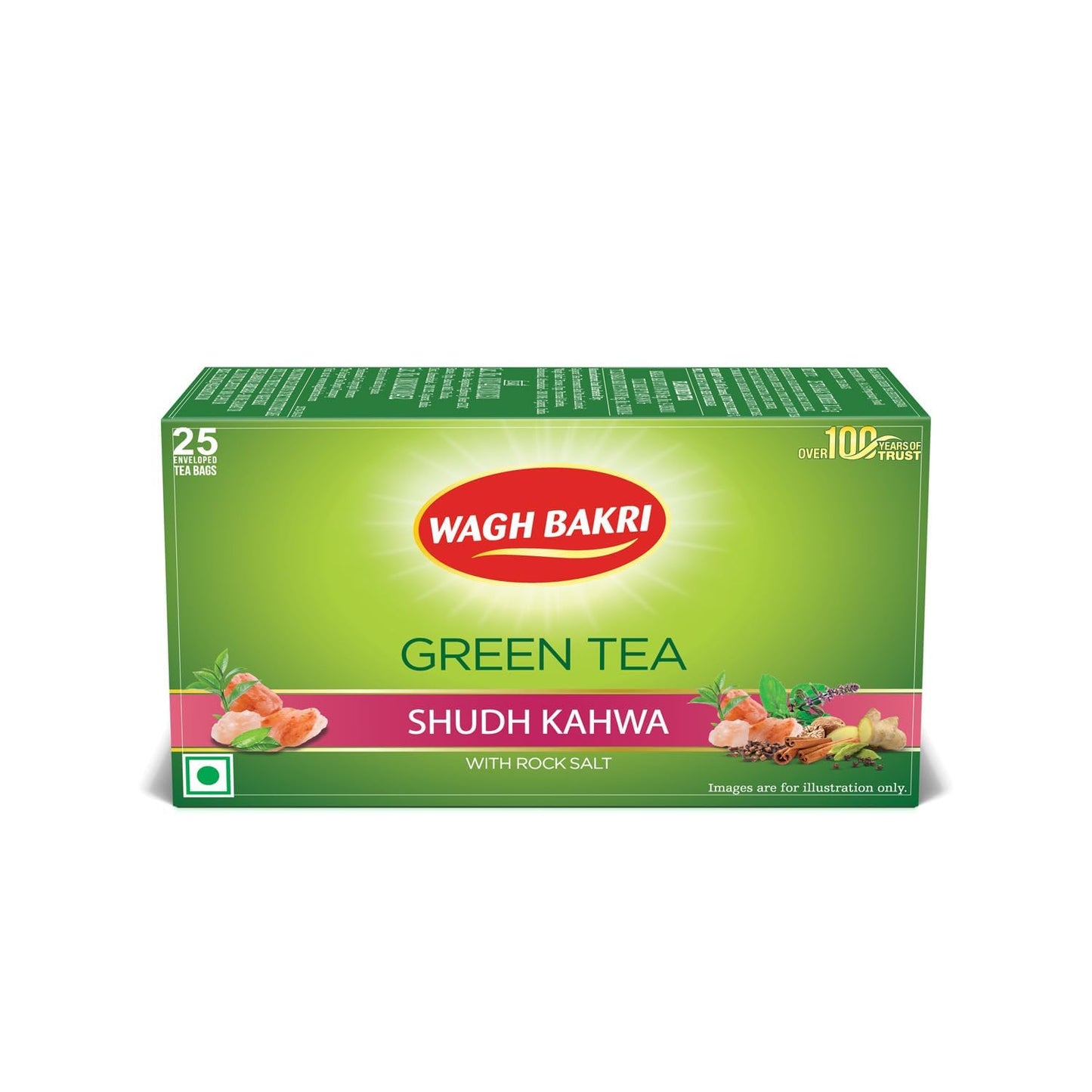 Wagh Bakri Green Tea Shudh Kahwa 25 Tea Bags  - 62 gms (Pack of 2)