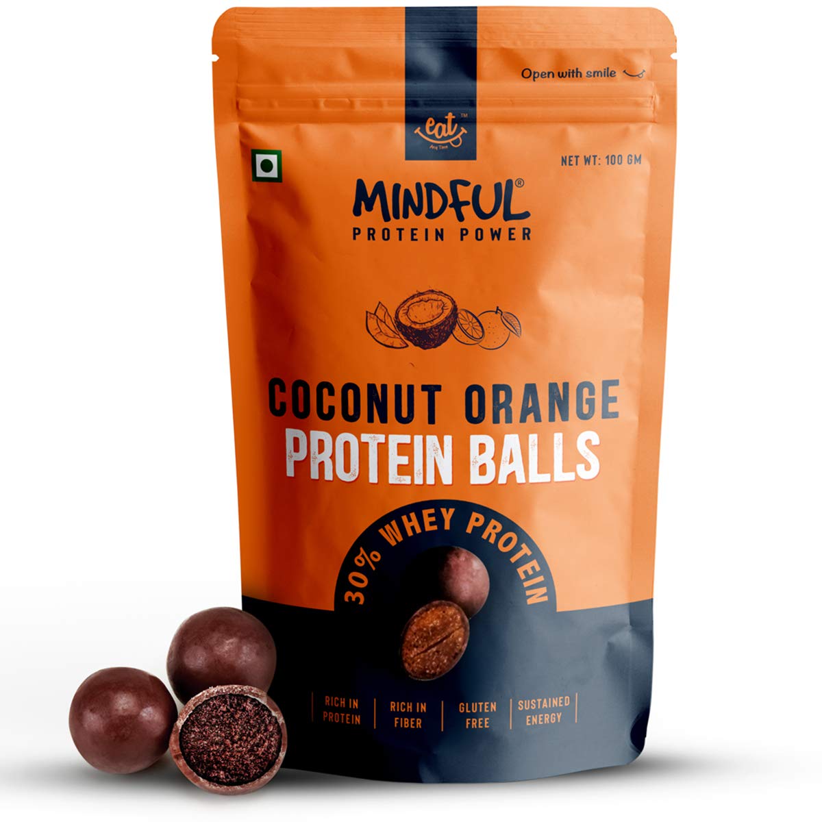 Eat Anytime Mindful Healthy Coconut Orange Protein Balls - 100 gms(Pack of 3)