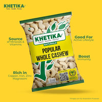 Khetika Popular Whole Cashew 750g | Zero Trans Fat | Preservative Free | Healthy Snacks | Nutritious & Delicious Nuts