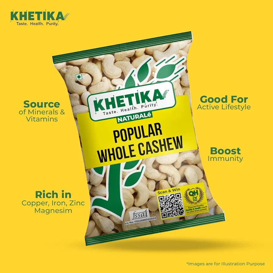 Khetika Popular Whole Cashew 450g | Zero Trans Fat| W320 Crunchy Kaju | Preservative Free | Healthy Snacks | Nutritious & Delicious Nuts