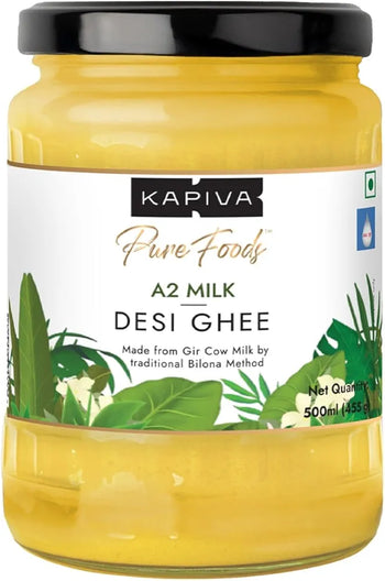 Kapiva A2 Cow Desi Ghee 500 millilitre | 100% Desi Gir Cow Ghee | A2 milk certified Ghee | Vedic Bilona Method, Curd-Churned | Pure, Natural, Healthy | Grassfed, Cultured, Premium & Traditional Ghee