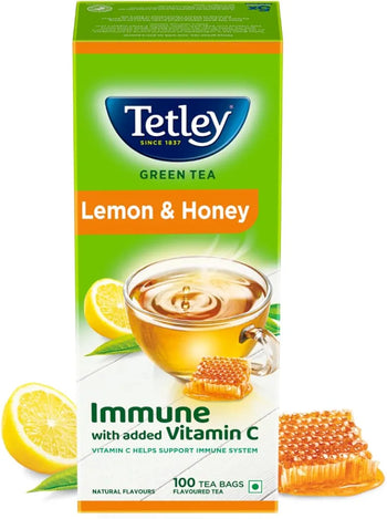 Tetley Green Tea, Lemon And Honey, 100 Tea Bags, 140 Grams