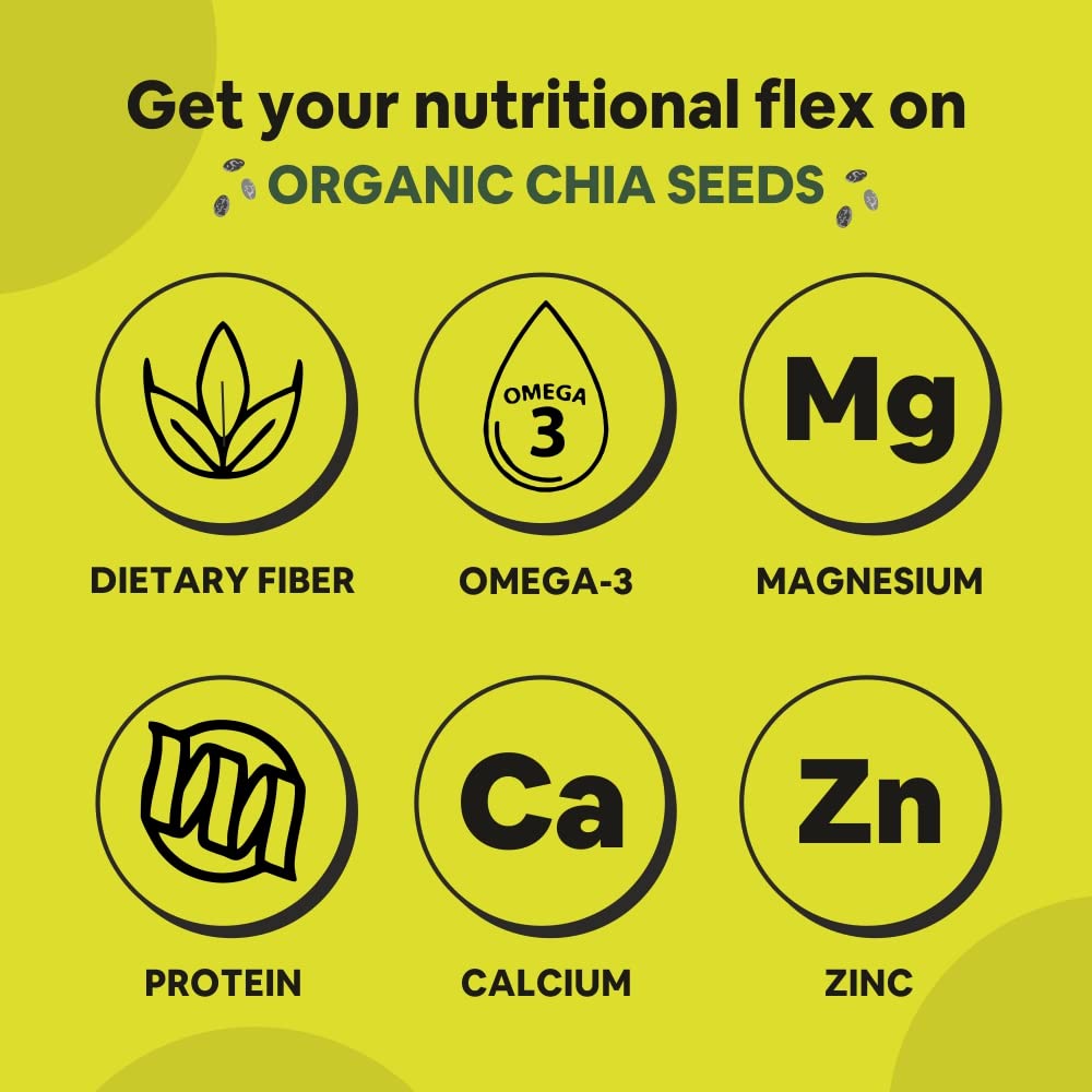 5:15PM Certified Organic Chia Seeds - Raw Unroasted Black Chia Seeds for Eating with Omega 3 and Fiber - 200g