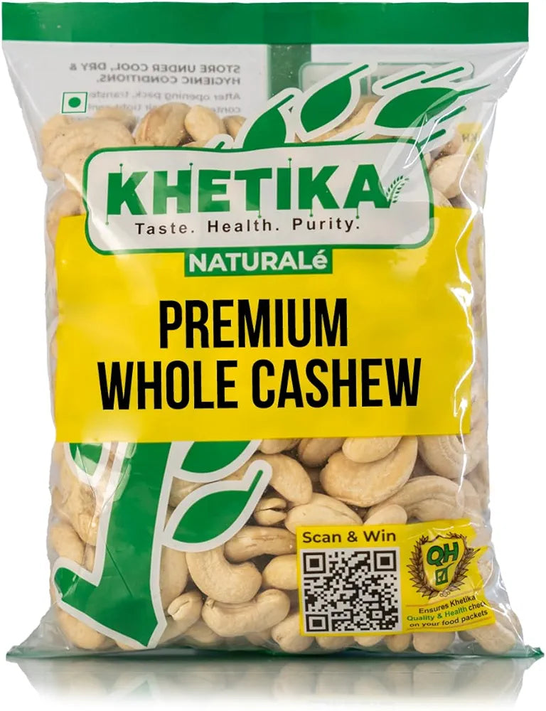 Khetika Premium Whole Cashew 750g | Zero Trans Fat| W320 Crunchy Kaju | Preservative Free | Healthy Snacks | Nutritious & Delicious Nuts