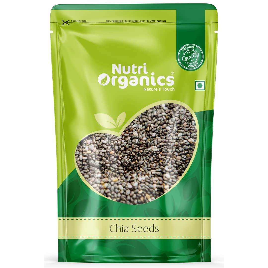 Nutri Organics Raw Unroasted Chia Seeds for eating with Omega 3 and Fiber for Weight Loss management - 200 Gram