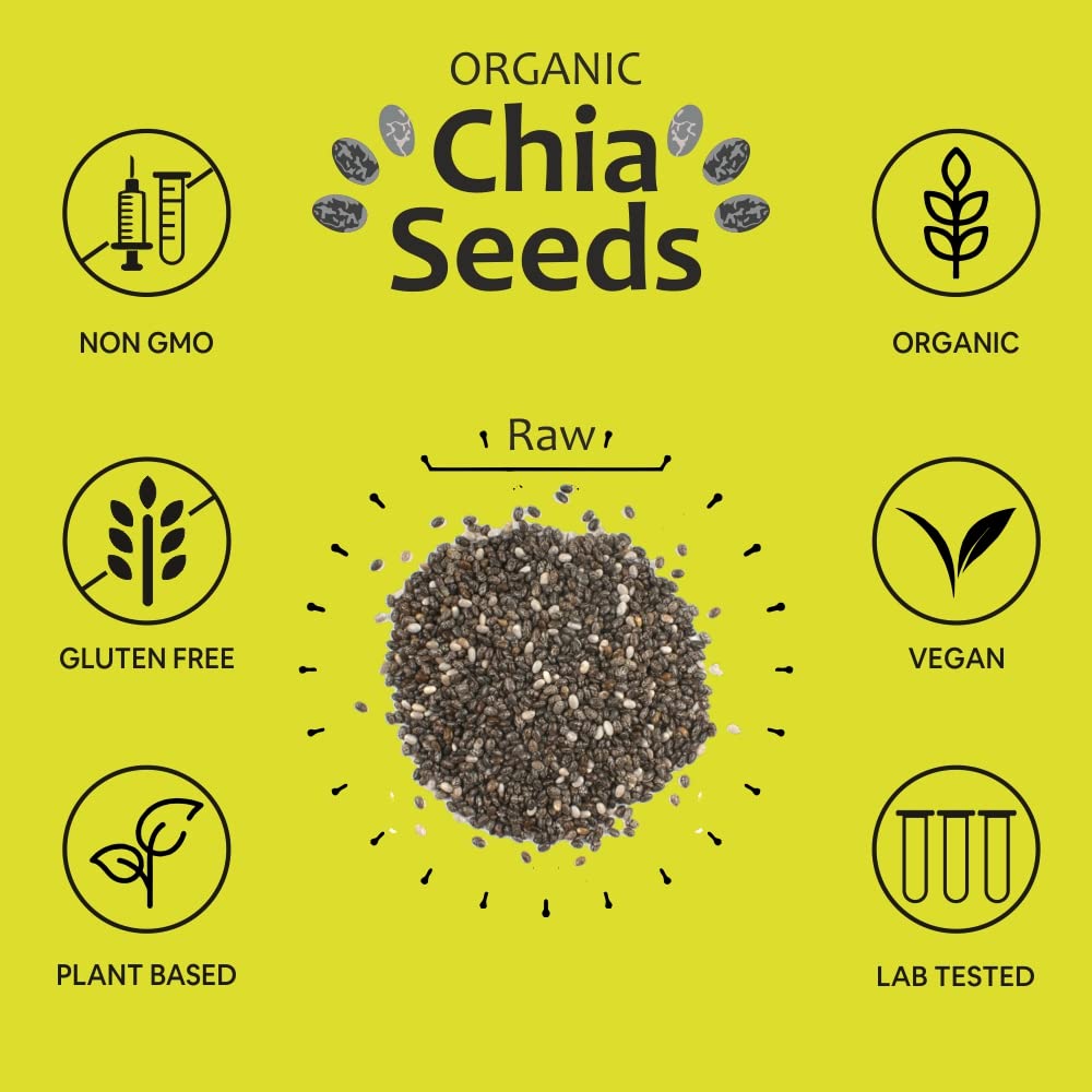 5:15PM Certified Organic Chia Seeds - Raw Unroasted Black Chia Seeds for Eating with Omega 3 and Fiber - 200g