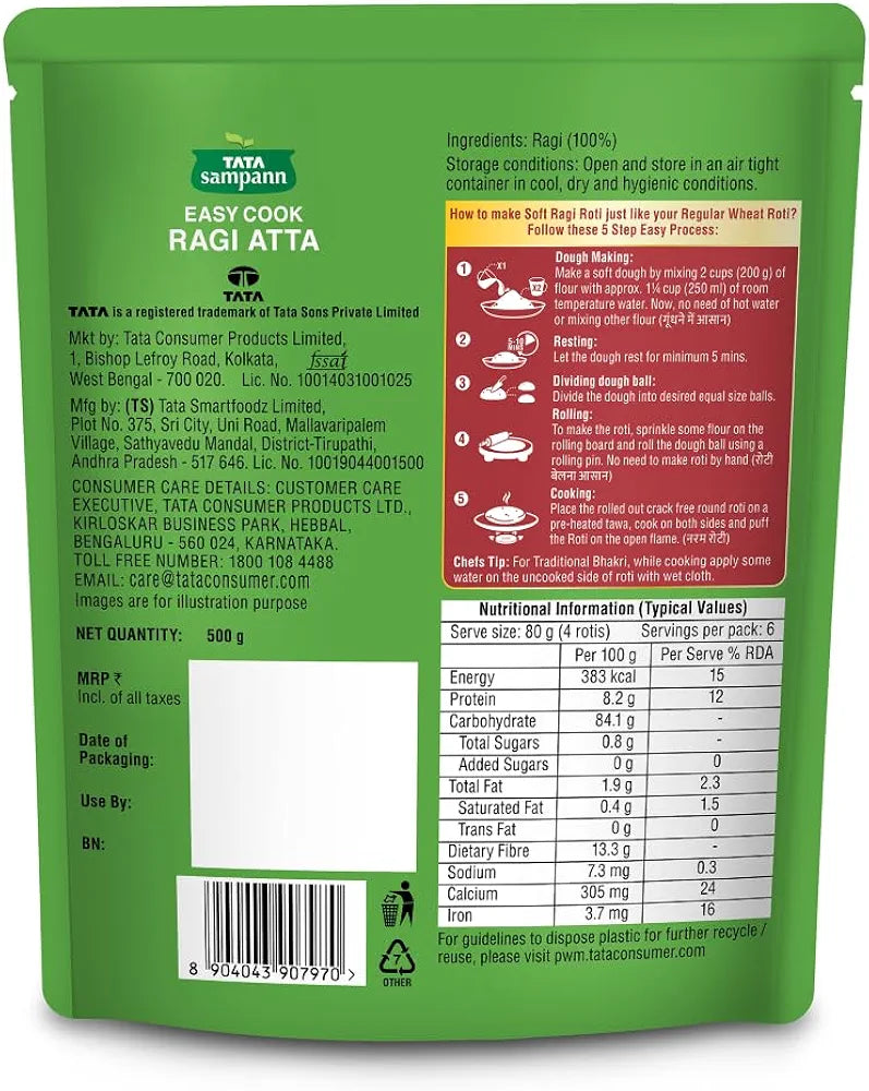 Tata Sampann Easy Cook Ragi Atta - 500 Gms - Veeha Foods
