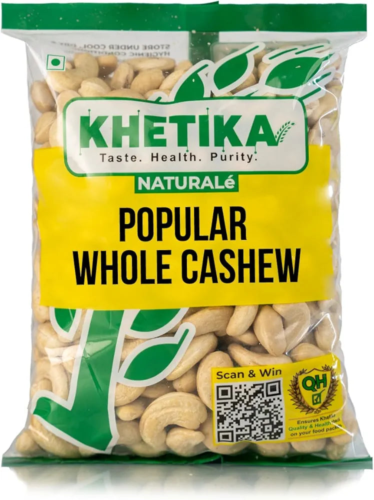 Khetika Popular Whole Cashew 450g | Zero Trans Fat| W320 Crunchy Kaju | Preservative Free | Healthy Snacks | Nutritious & Delicious Nuts