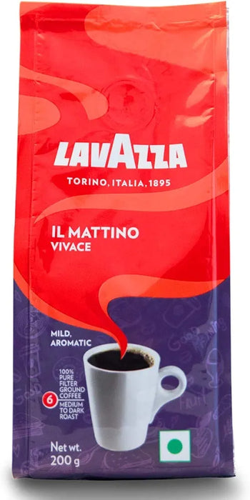 LAVAZZA IL Mattino Vivace 100% Pure Filter Ground Coffee Powder, 200g, Bag