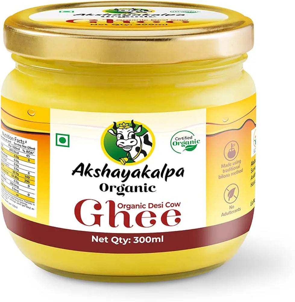 Akshayakalpa Organic Desi Cow Ghee, 300ml - Pure organic ghee, traditionally-churned, chemical-free, granular ghee, nutritious by nature