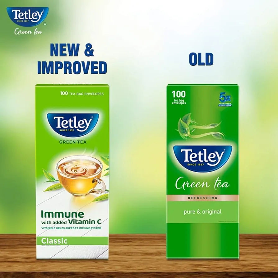 Tetley Green Tea, Refreshing , 100 Tea Bags, 140 Grams