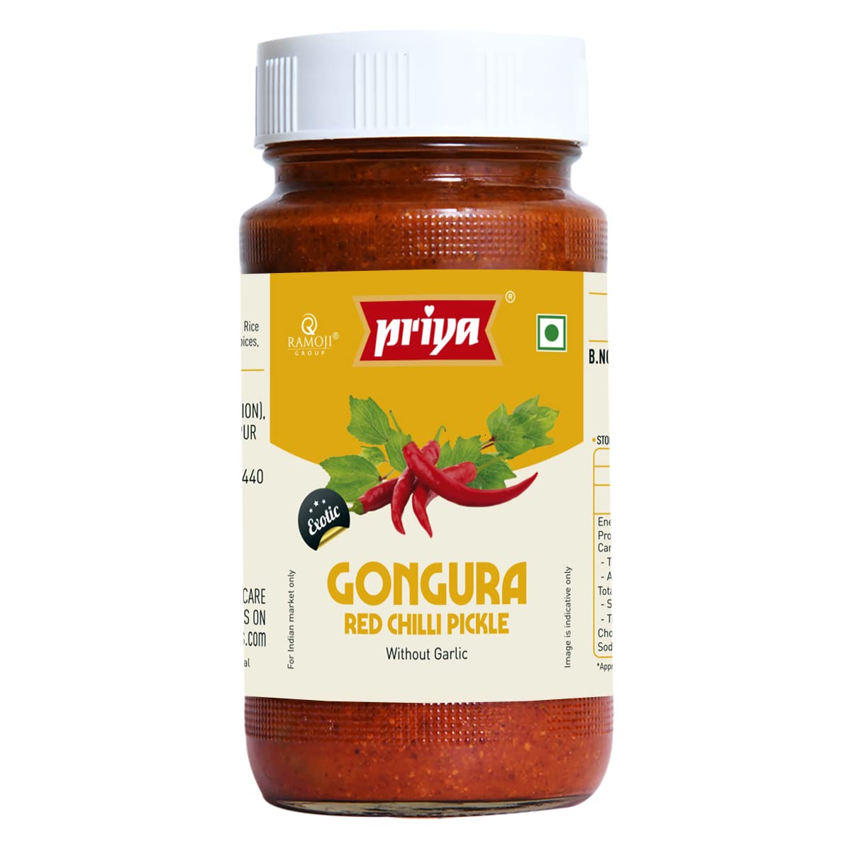 Priya Gongura Red Chilli Pickle without Garlic - 300 gms