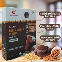 Nutribud Foods Sprouted Ragi, Almonds & Peanuts Drink Mix  -  | Chocolate Milk Mix Powder, Sweetened with Jaggery Powder , Chocolate Nutty Taste