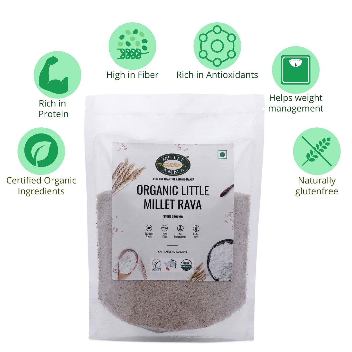 Millet Amma Organic Little Millet Rava - 1000 gms