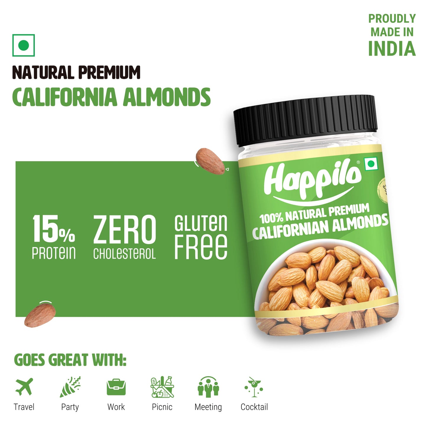 Happilo Premium Californian Almonds 250g Jar