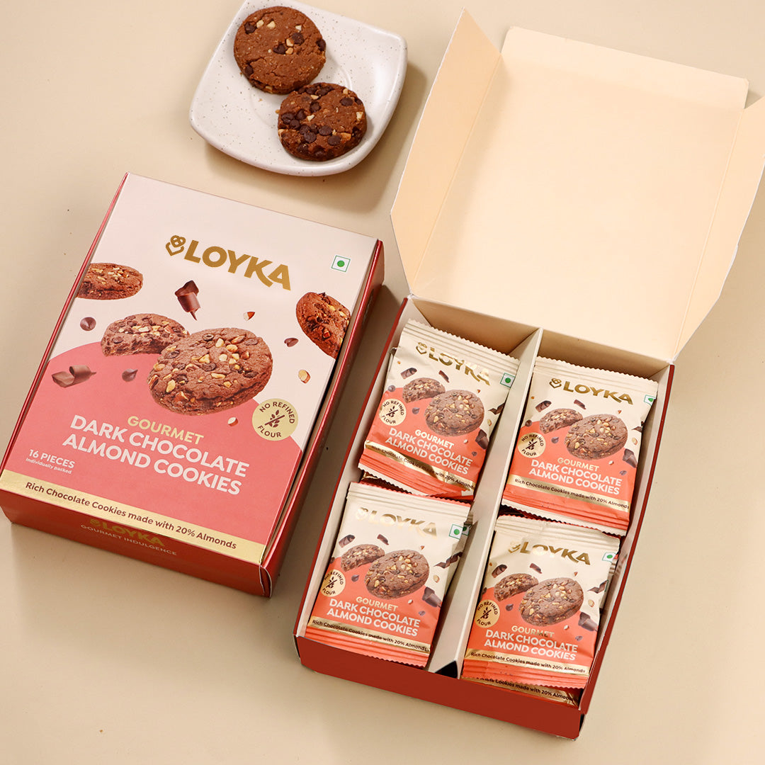 Dark Chocolate Almond Cookies (No Maida) 16 Pcs Box