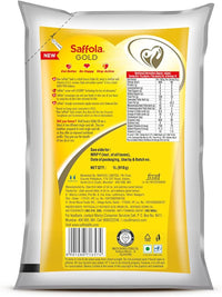 Saffola Gold Refined Cooking oil | Power of 3 - Balance of Good Fats, Triple Anti-Oxidant System & Fortified with Vitamins | Multi-Source Edible Rice Bran & Corn Oil | 1 Litre Pouch