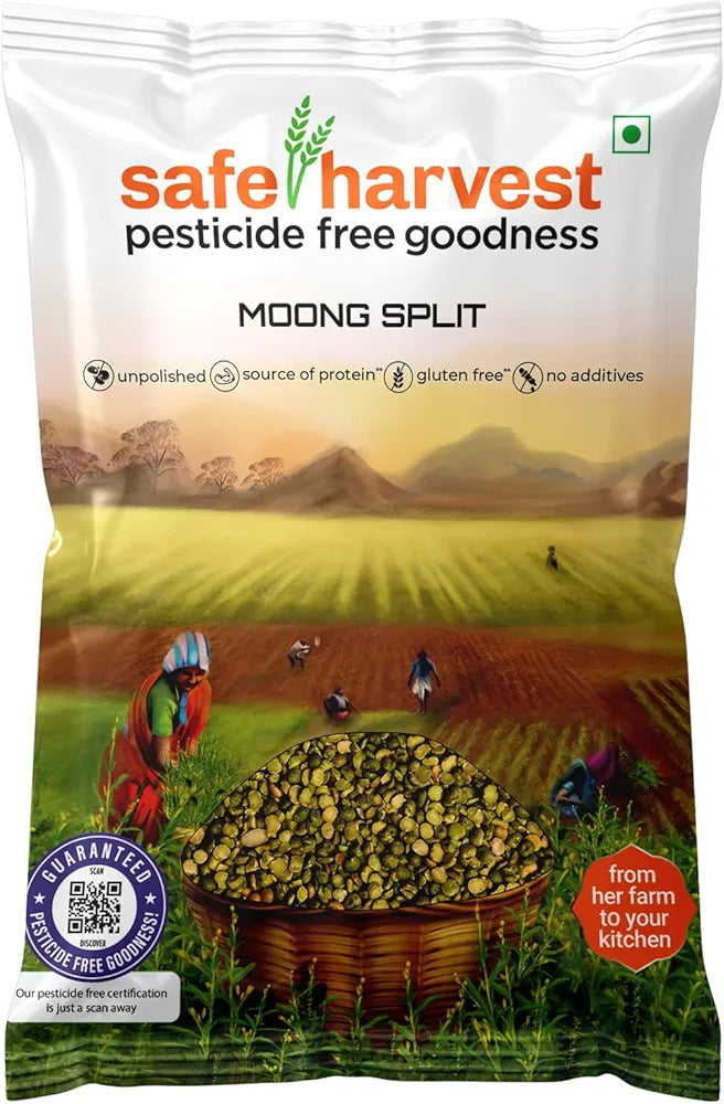 Safe Harvest Pesticide-Free Mung Split | Pure & Natural | Vegan | Gluten Free - 500 grams