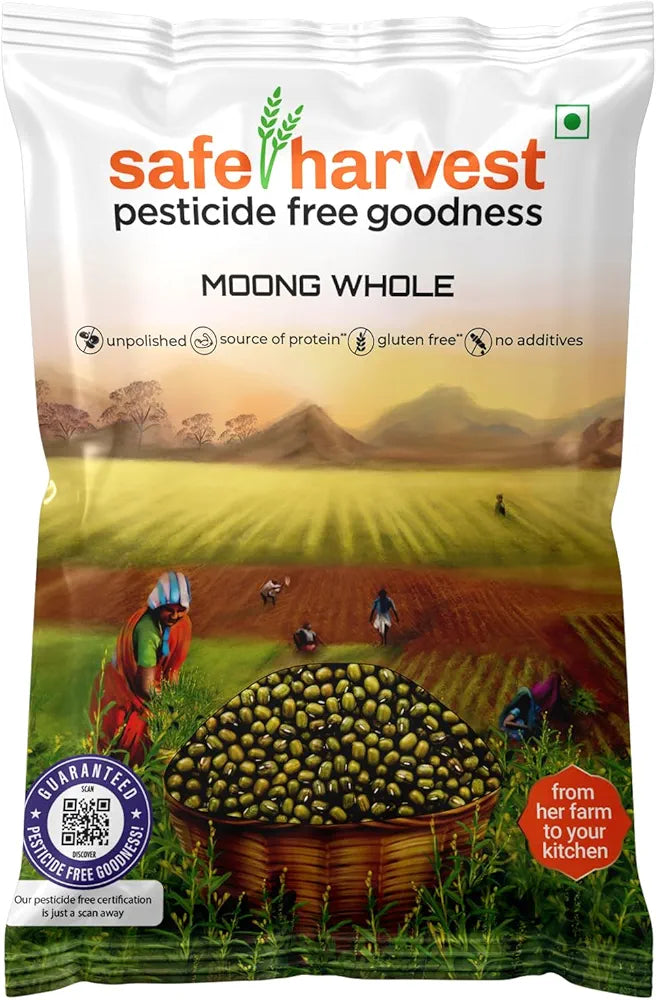 Safe Harvest Pesticide-Free Goodness Mung Green Whole Dal | Vegan | Gluten Free - 1kg