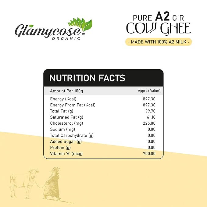 Glamycose Pure Cow Ghee - Premium A2 Gir Cow Cultured Ghee - 500 ml (Pack of 2)