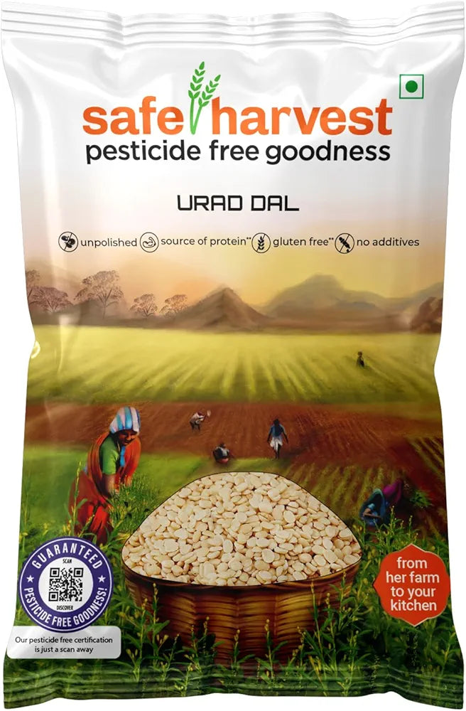 Safe Harvest Pesticide-Free Unpolished Urad Dal | Pure & Natural - 1kg