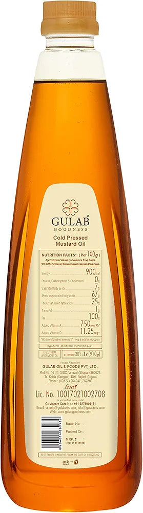 Gulab Cold Pressed Black Mustard Oil - 1 Litre | Pure Kachi Ghani/Wood Pressed/Kolhu/Chekku | Natural Oil