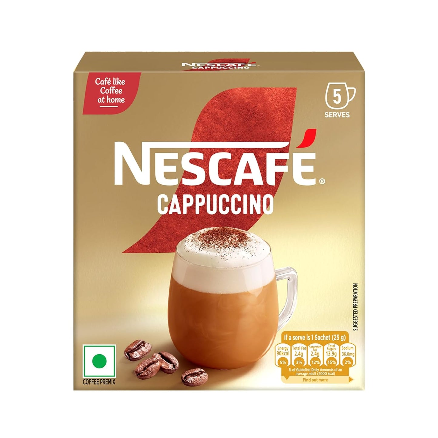 Nescafe Cappuccino Frothy Delicious Coffee - 125 Gms (5 Sachets X 25 Gram)