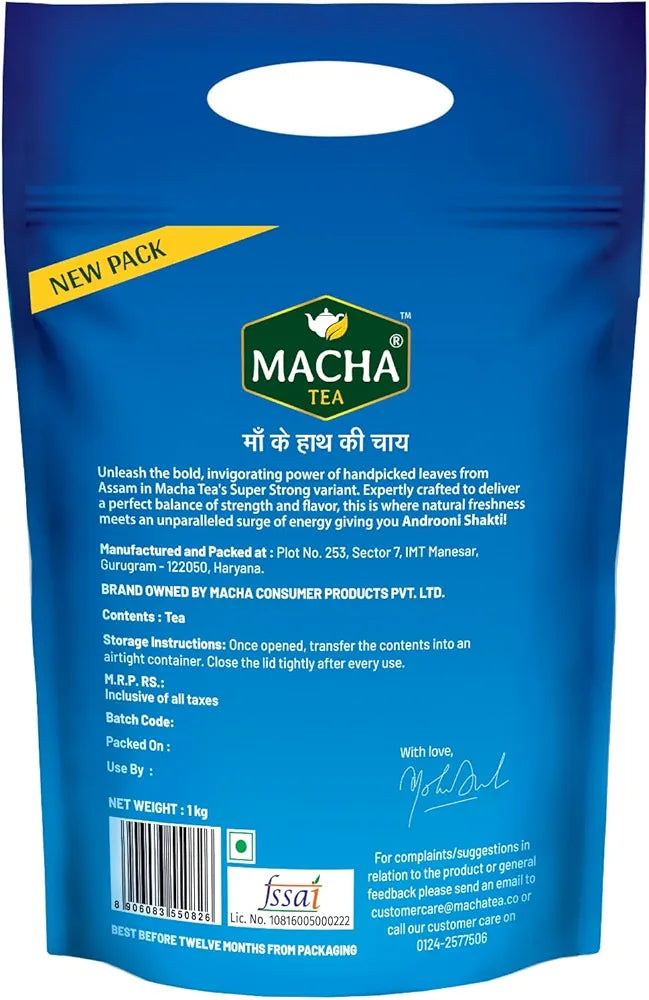 Macha Super Strong Kadak Assam Tea | Bold Flavor, Robust Aroma | Perfect Morning Energy Boost | 100% Natural | Loved by Tea Enthusiasts | 1Kg Pack