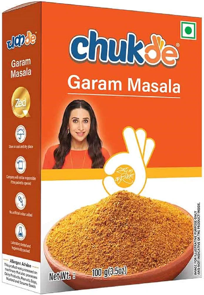 Chukde Garam Masala Powder - 100g | Blend of 13 Spices with Taj Bark | Adds Warmth and Depth to Indian Cuisine | No Added Colors, Laboratory Tested, Hygienically Packed | Store in Cool, Dry Place