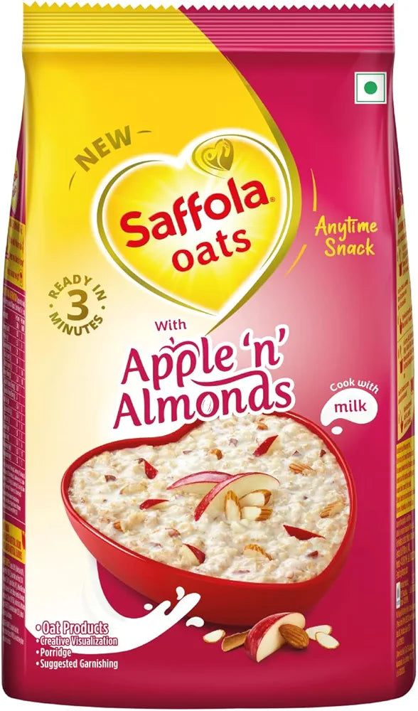 Saffola Oats with Apple 'n' Almonds, Fruit Flavoured Oats with High Fibre, Yummy Anytime Snack, 400g