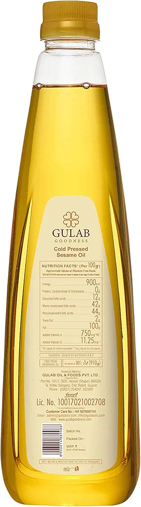 Gulab Cold Pressed Sesame Oil - 1 Litre | Gingelly Oil | Til Tel | Wood Pressed/Virgin Oil/Kolhu/Chekku/Ghani Oil | Natural