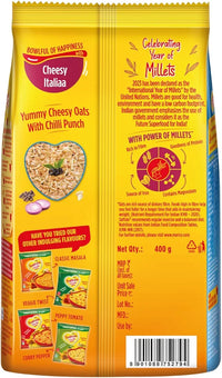 Saffola Masala Oats Cheesy Italian, Creamy Flavoured Rolled Oats with High Fibre, Yummy Anytime Snack, 400g