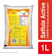 Saffola Active Refined Cooking oil | Rich in Omega 3 & Oryzanol | Multi-Source Edible Rice Bran & SoyaBean oil | 1 Litre pouch