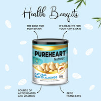 Pureheart Nutreat Natural Peeled Almonds, Premium California Whole Blanched Almond Nuts Without Skin/Dry Fruit, Crunchy Dried Badam