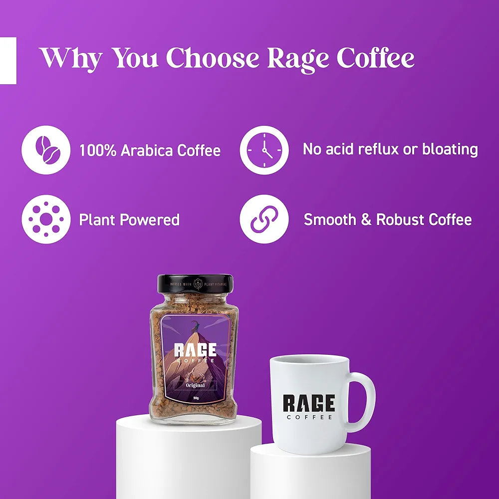 Rage Coffee Original Coffee Blend 100% Pure Arabica Beans | Instant Coffee for Smooth Aroma & taste, Hot and cold coffee) 