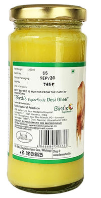 Birdie Superfoods Pure Natural A2 Milk Desi Sahiwal Cow Ghee - 250 ml