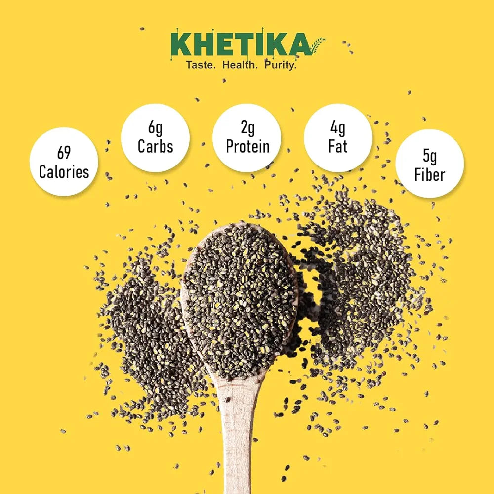 Khetika Naturale Chia Seeds 400G | Clean Chia Seeds for Eating | Helps in Weight Loss | Good Source of Omega 3 Fatty Acids | Healthy Snacks