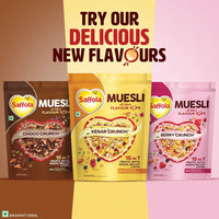 Saffola Muesli Kesar Crunch with Flavour Pops, 450 gm | 15 in 1 Fruit and Nuts, Seeds, Millet & more | Cereals for breakfast with wholegrain, protein, fibre