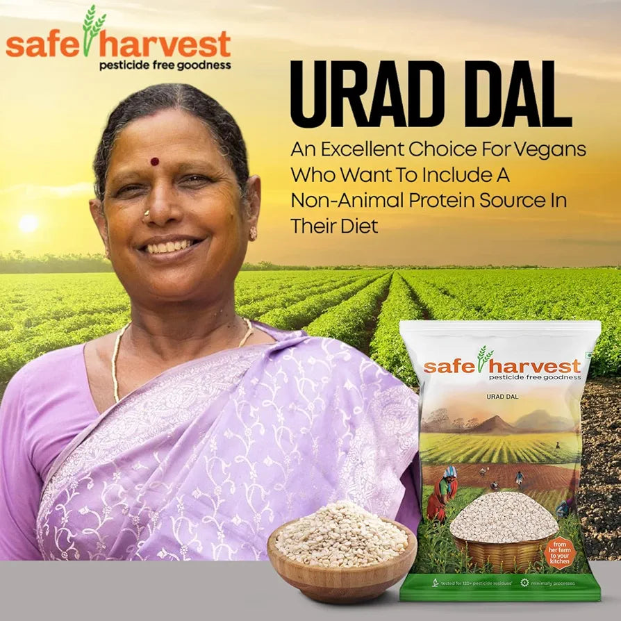 Safe Harvest Pesticide-Free Unpolished Urad Dal | Pure & Natural - 1kg