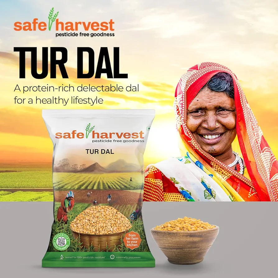 Safe Harvest Pesticide Free Goodness Unpolished Tur Dal/Arhar Dal | Natural | Chemical Free | Vegan | Gluten Free - 1Kg