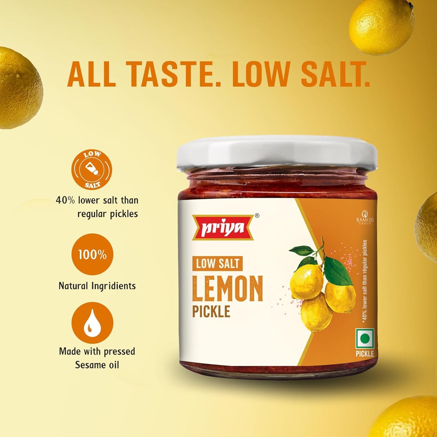 Priya Low Salt Lemon Pickle - 210 gms