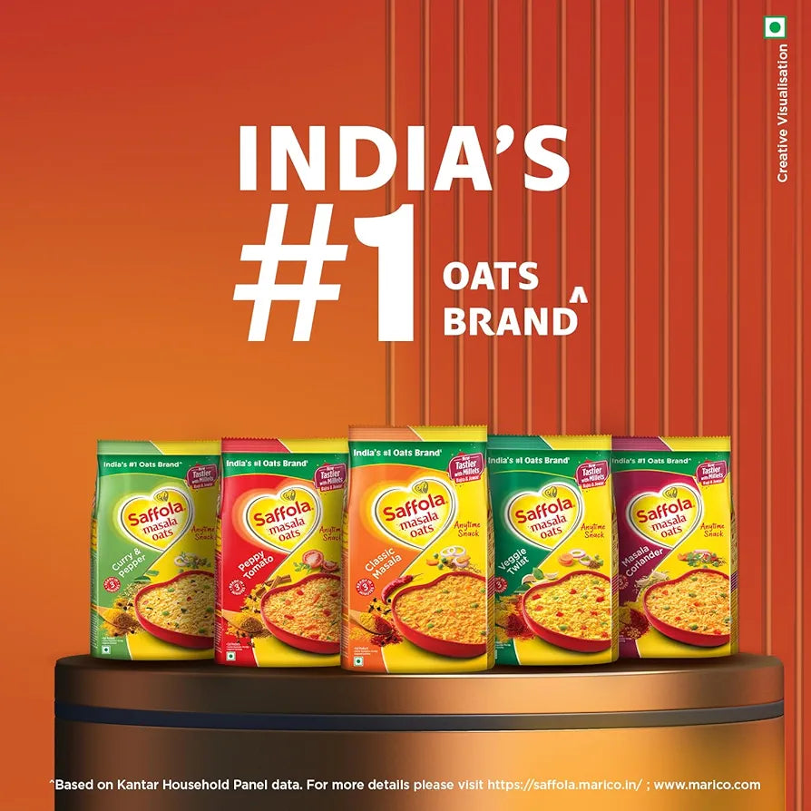 Saffola Masala Oats Spicy Mexican, Spicy Flavoured Rolled Oats with High Fibre, Yummy Anytime Snack, 400g