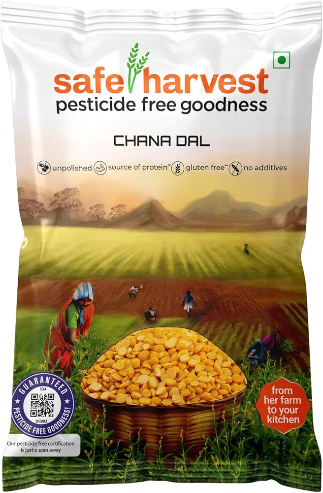 Safe Harvest Pesticide-Free Unpolished Chana Dal | Natural | No Artificial Flavours - 1kg